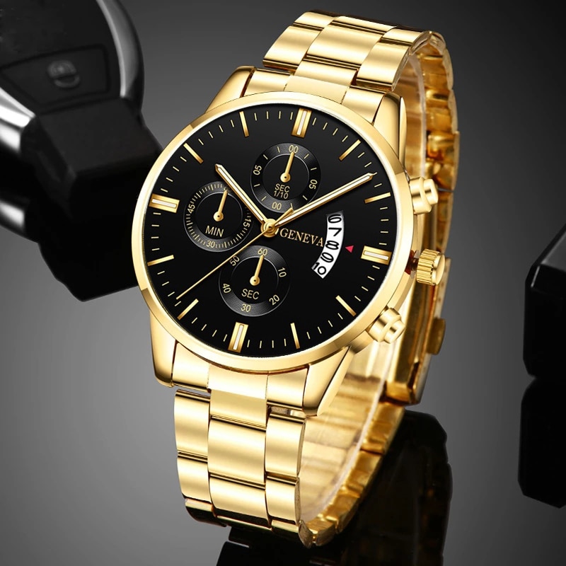 Men Accessories For Wrist - Jam tangan emas Stainless Steel pria,