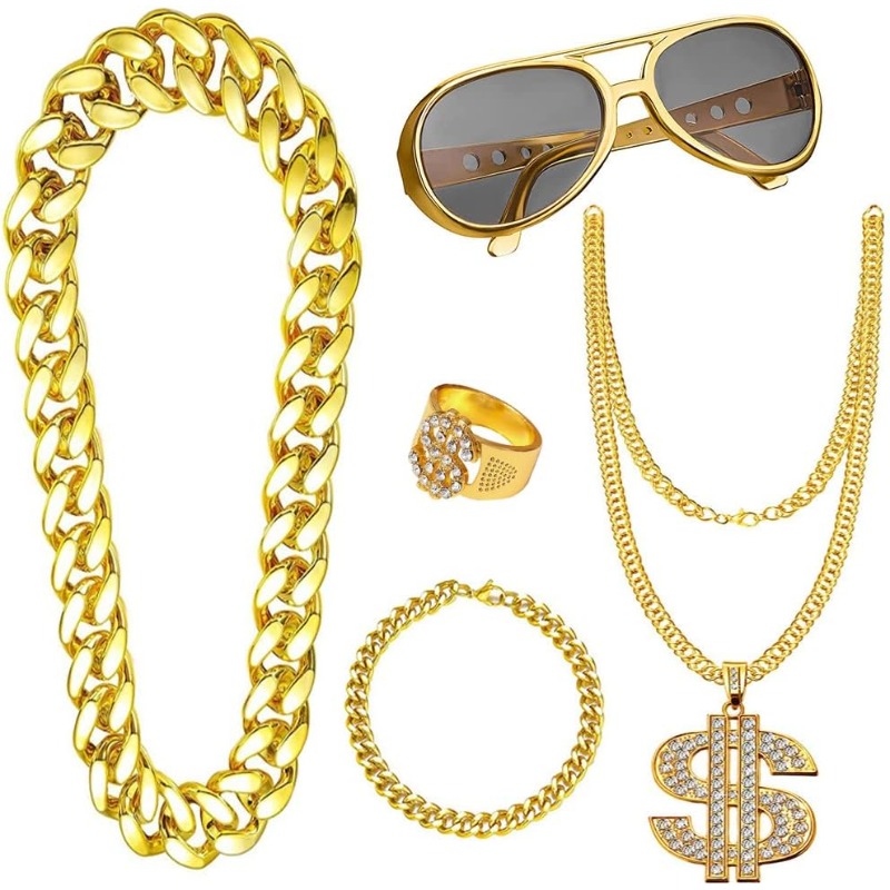 5 Buah Kit Kostum Hip Hop, Aks - Men'S Accessories In The 80S ulasan dan harga